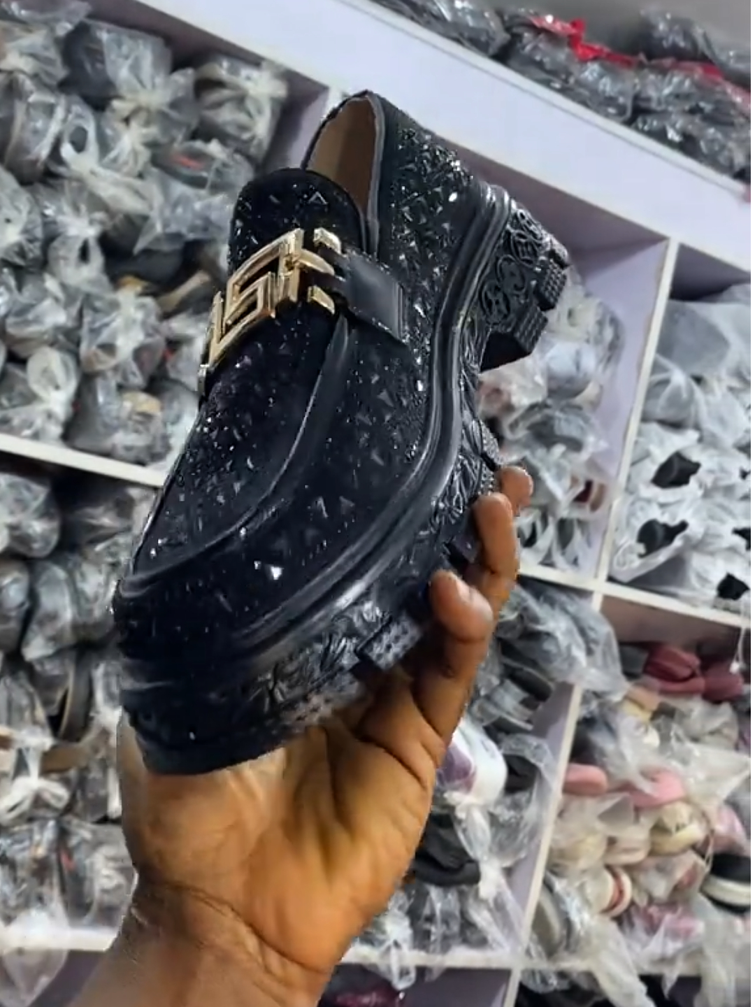 Chunky Sole Sparkle Slip-On Loafers