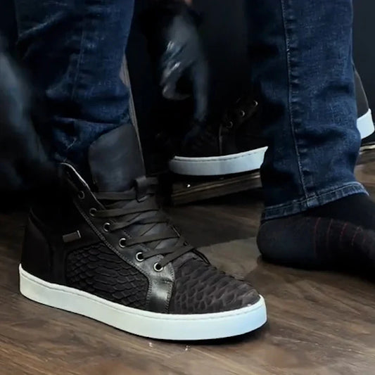 Handmade Python Leather Textured High-Top Classic Boots