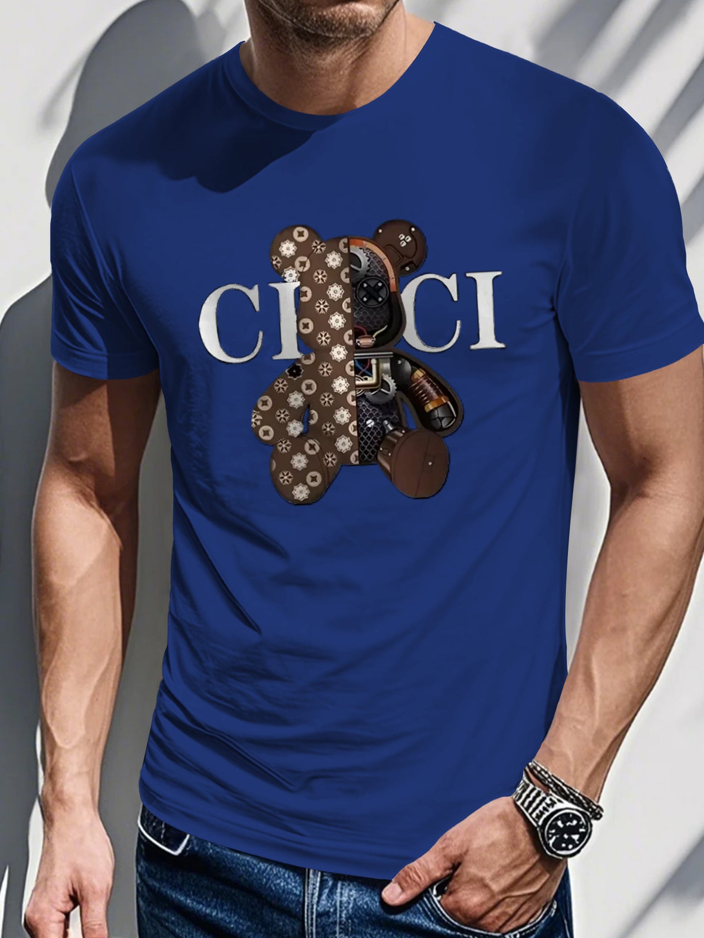 Men's Casual Drop Shoulder T-Shirt with Bold CHI CI Graphic Print