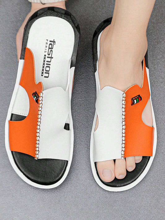 Men's Casual Two-tone Beach Walking Open-toe Slippers