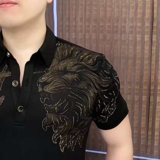 Lion Roar Men's Casual Lapel All-match Polo Shirt