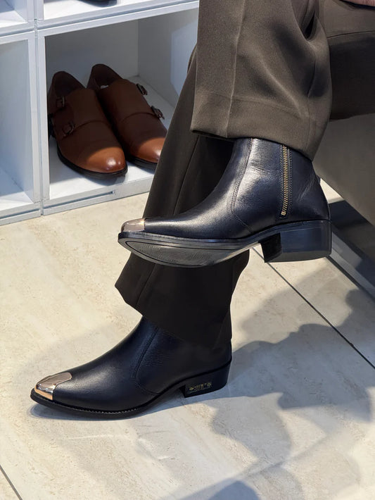 Handmade Pointed Brass Toe Cuban Heel Chelsea