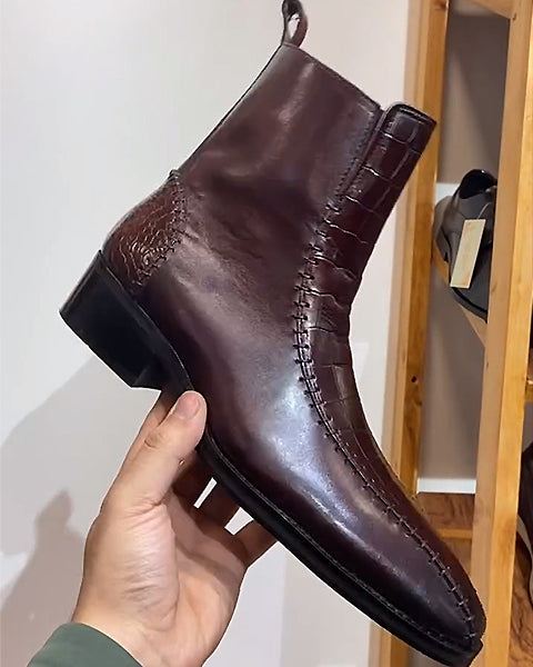 Men's Crocodile-Embossed Leather Ankle Boots