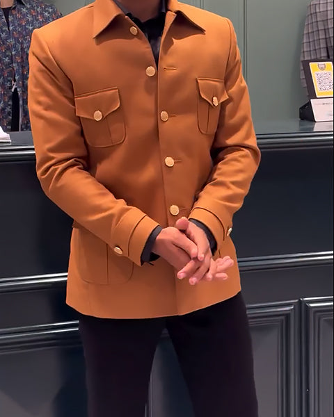 Men's Elegant Button-Up Blazer With Pocket Details