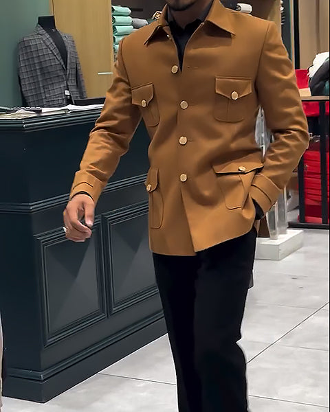 Men's Elegant Button-Up Blazer With Pocket Details