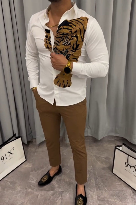 Emperor Tiger Crystal Embellished Dress Shirt