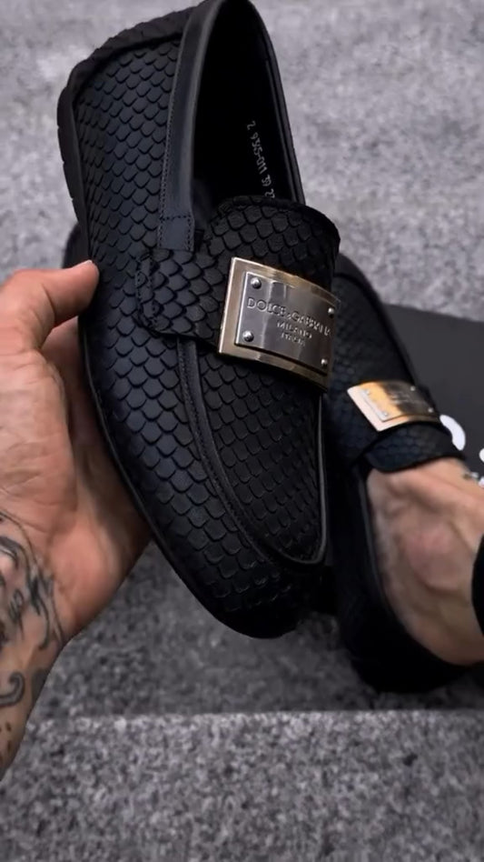 Snake Print Loafers with Metal Square Logo