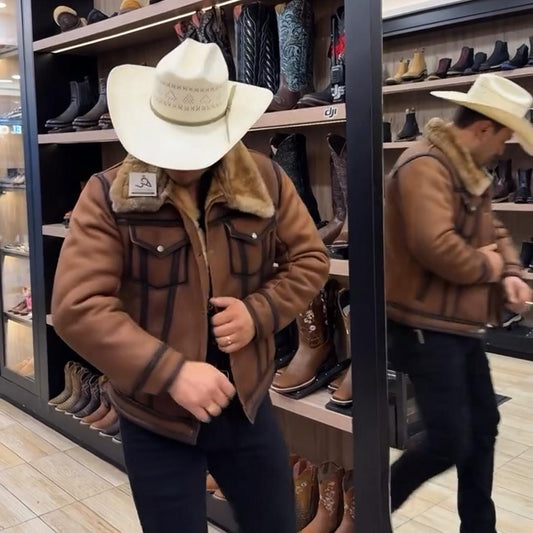 Fur-Collar Suede Jacket-Dark Brown