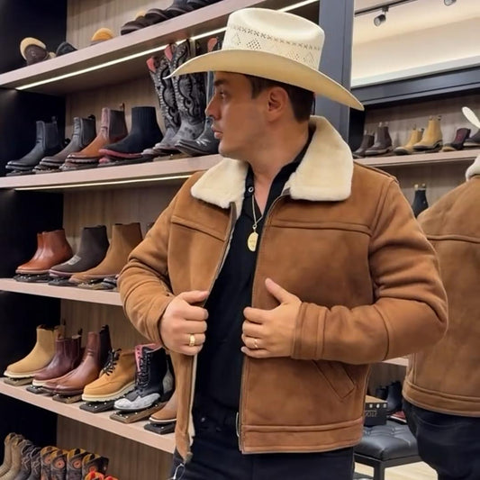 Faux Fur-Collar Suede Jacket