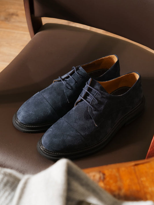 Premium Navy Suede Lace-Up Shoes