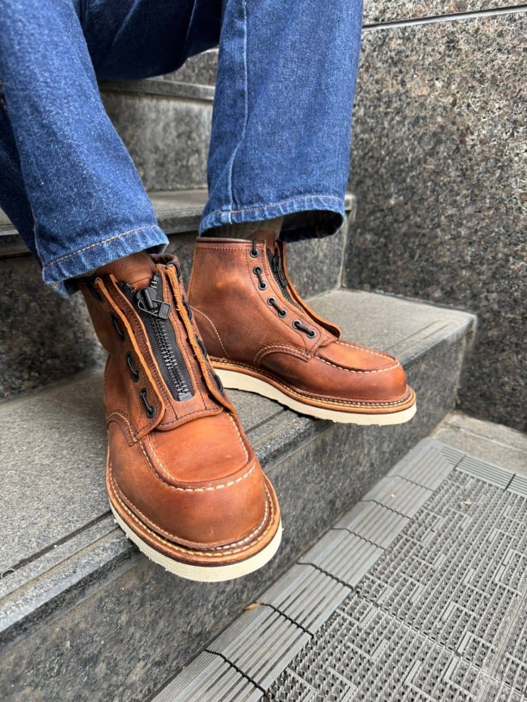 Vintage Rough & Tough Leather Front-Zip Lace-Up Ankle Boots