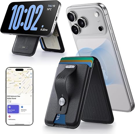 Geo for Magsafe Wallet with Full Find My Functionality,5 Card Holder Stand Grip for Phone Case, RFID Blocking