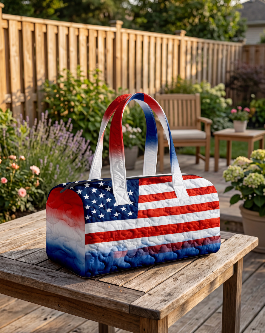 Handmade Quilted USA Flag Tote Bag
