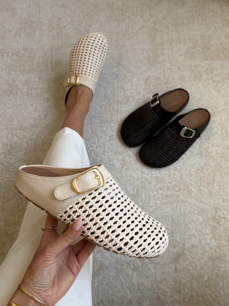Metallic Woven Buckle Mule Loafers
