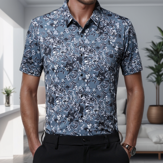 Men's Lapel Half-Sleeve Printed Shirt