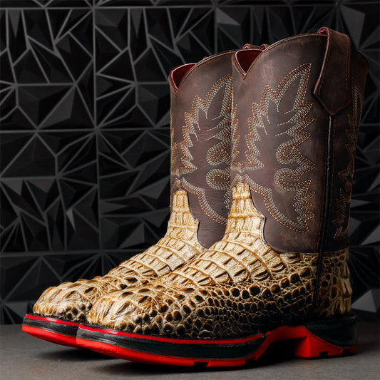 Men's Square-toe Crocodile Embroidered Boots