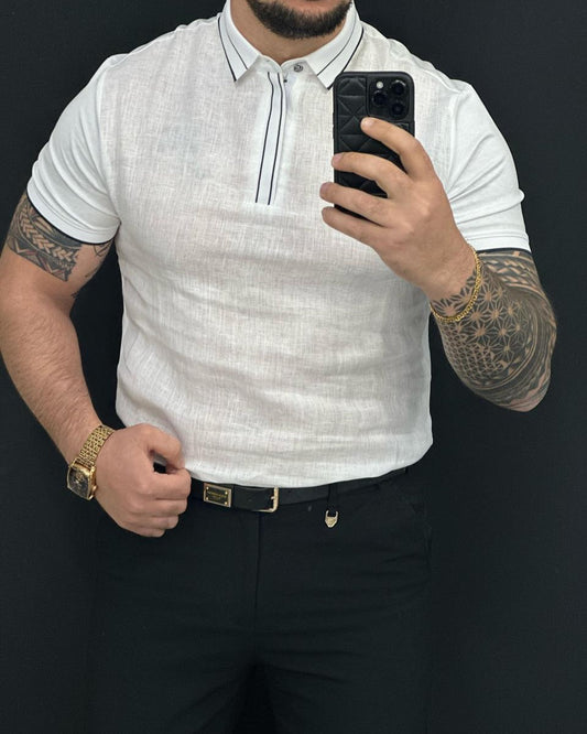 Men's Polo Collar Linen Top