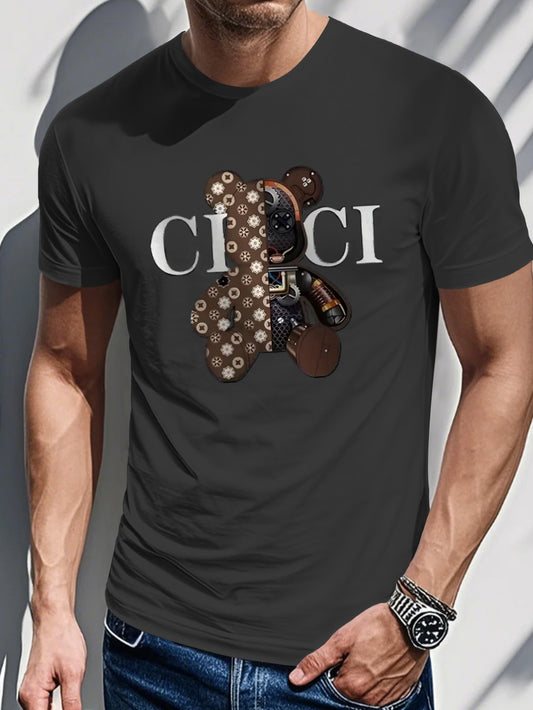 Men's Casual Drop Shoulder T-Shirt with Bold CHI CI Graphic Print