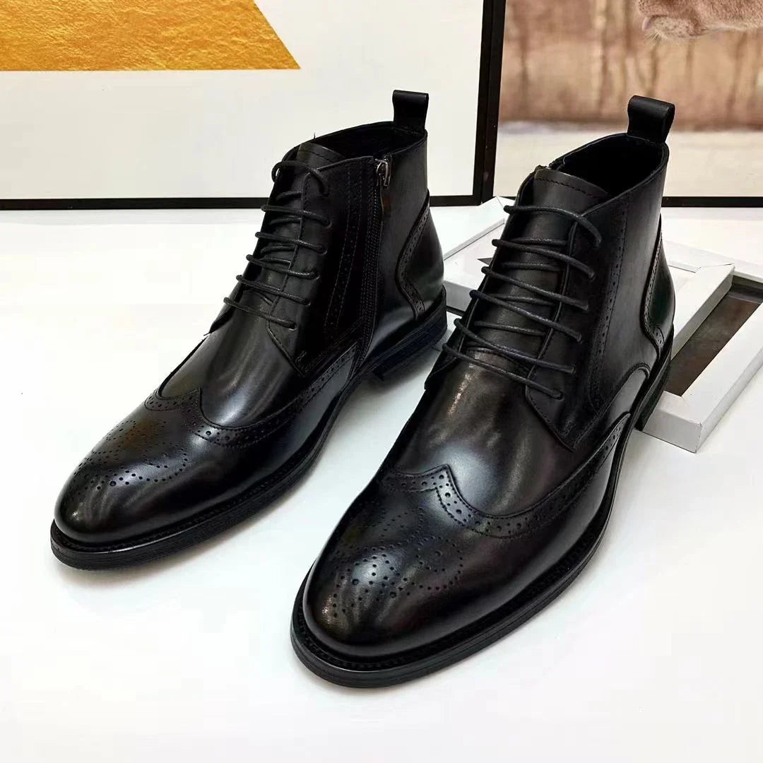 Men's Handmade Lace Up Side Zipper Ankle Boots