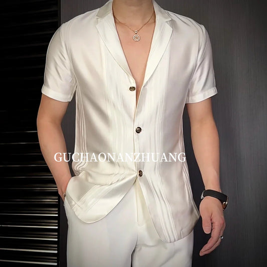 Suit Style Ice Silk Short-Sleeved Shirt