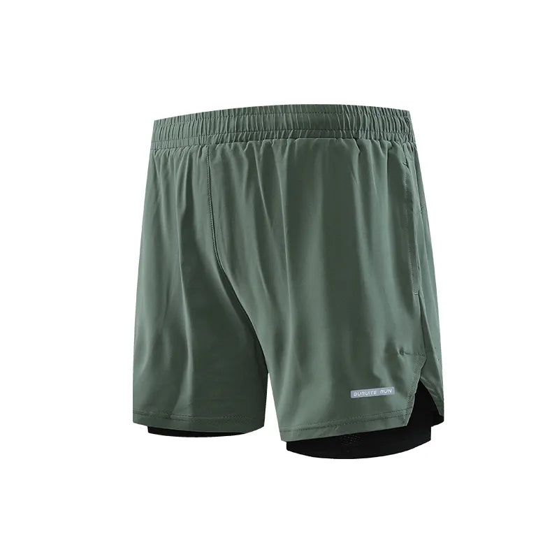 Men 2/1 Sports Shorts With Back Zip Pocket