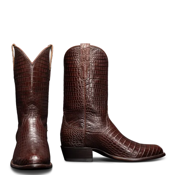 Handmade Croc Print Leather Slip On Western Cowboy Boots