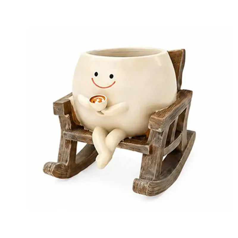 Smily Face Rocking Chair Cute Resin Flower Head Succulent Planter Pots with Drainage Hole