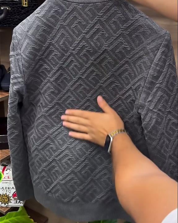 Threaded Pattern Stand Collar Jacket With Zip Pockets