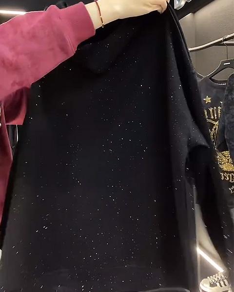 Black Hooded Sweatshirt With Starry Sequins