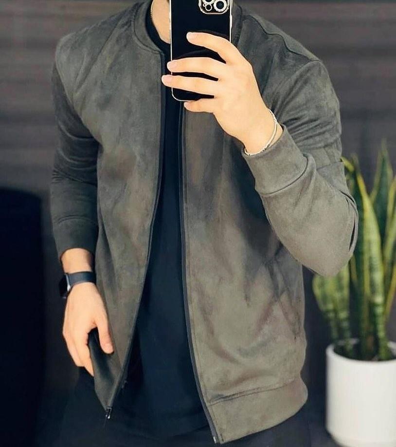 New Men's Casual Suede Lightweight Sweatshirt Jacket