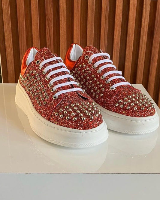 Men's Fashion Rivet Rhinestone Lace-Up Shoes