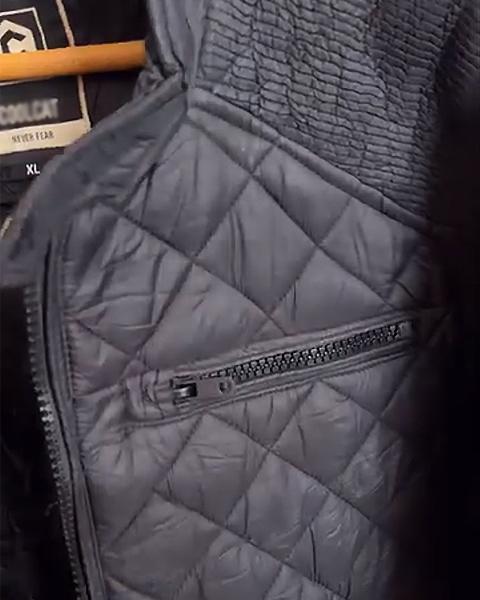 Crew Neck Twill Quilted Biker Jacket