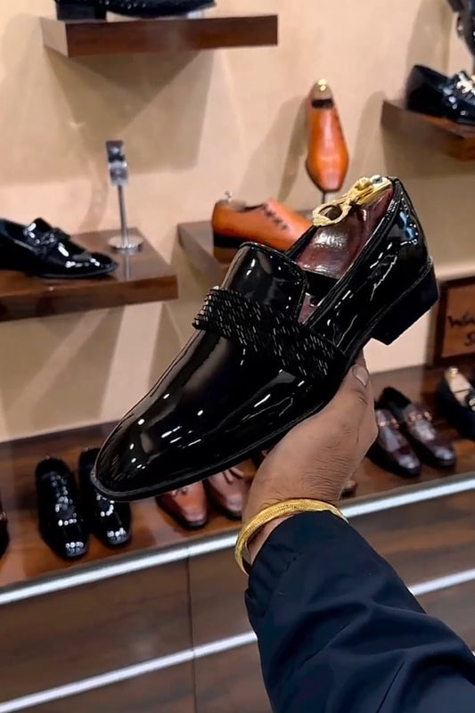 Trendy shiny diamond men's leather shoes