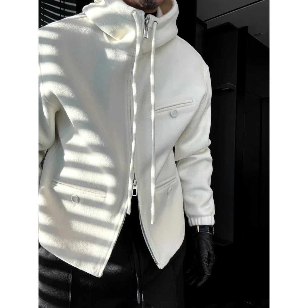 Hooded Drawstring Zip-Up Jacket
