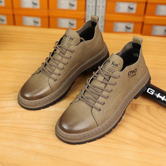 Outdoor Mid-Top Chunky Sole Non-Slip Leather Shoes
