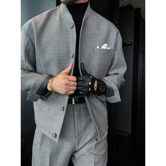 Men’s Stand Collar Single-Breasted Jacket