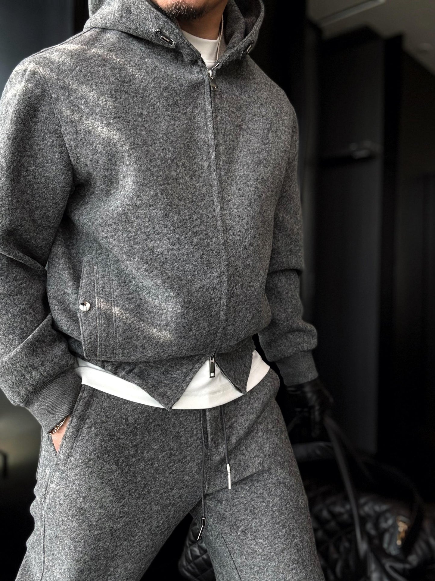 Grey Hooded Zip-Up Jacket