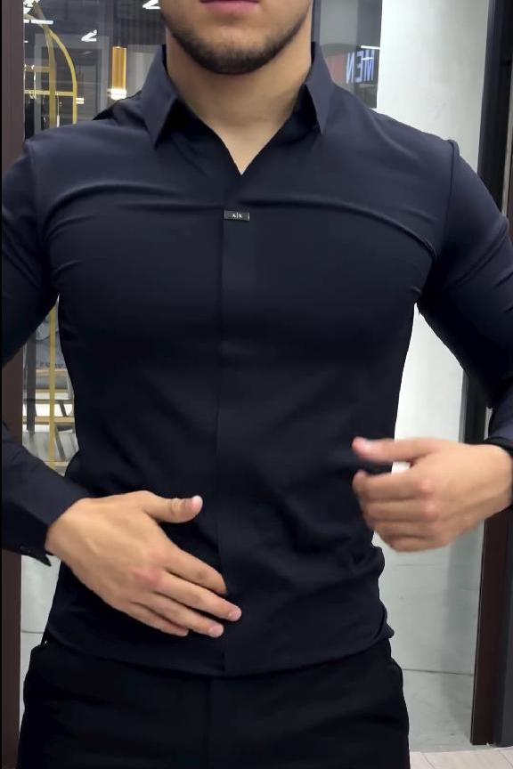 Men's Classic Buttonless Black Shirt