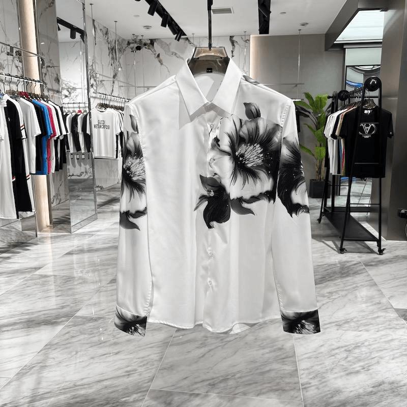 Classic Black and White Floral Rhinestone Shirt