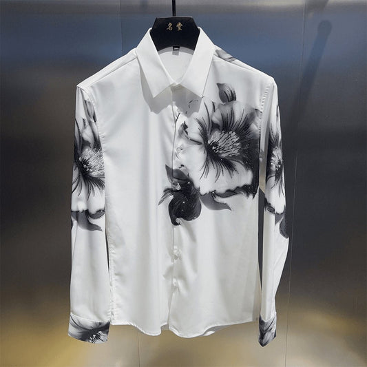 Classic Black and White Floral Rhinestone Shirt