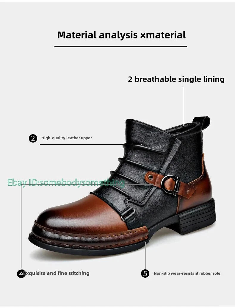 Men's Retro Ankle Boots Fashion Casual Zipper Platform Comfortable Shoes