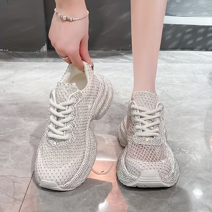 Women's Textile Mash Sparkling Sequin Thick Sole Sneakers
