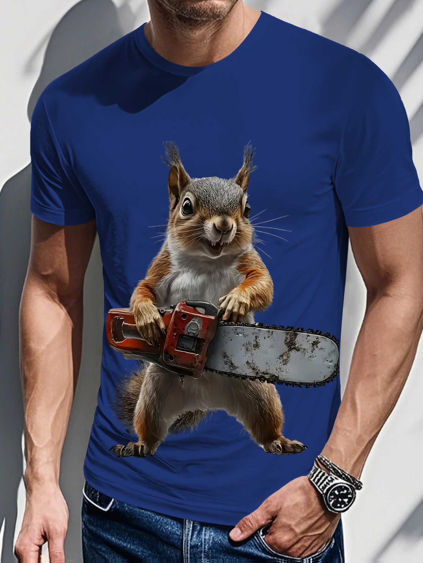 Men's Novelty Graphic T-Shirt - 3D Printed Squirrel with Chainsaw & "I'm a Squirrel" Design