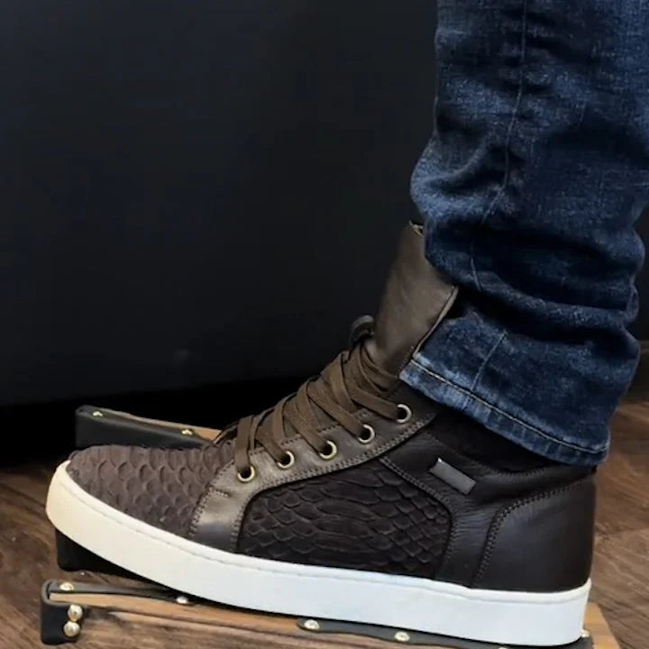 Handmade Python Leather Textured High-Top Classic Boots