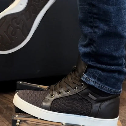 Handmade Python Leather Textured High-Top Classic Boots