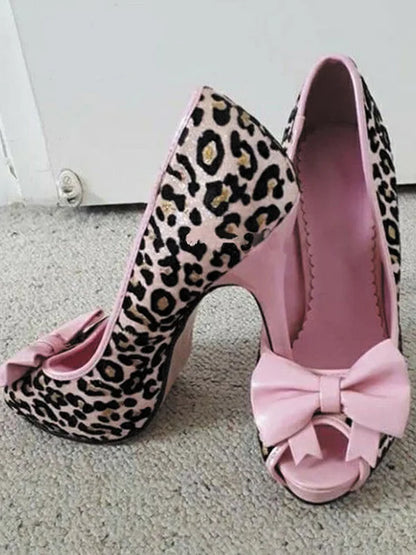 Pink leopard print bow high heels