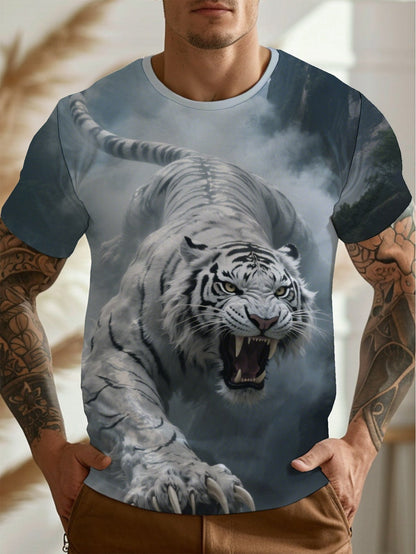 White Tiger Men's short-sleeved T-shirt summer T-shirt top full of print