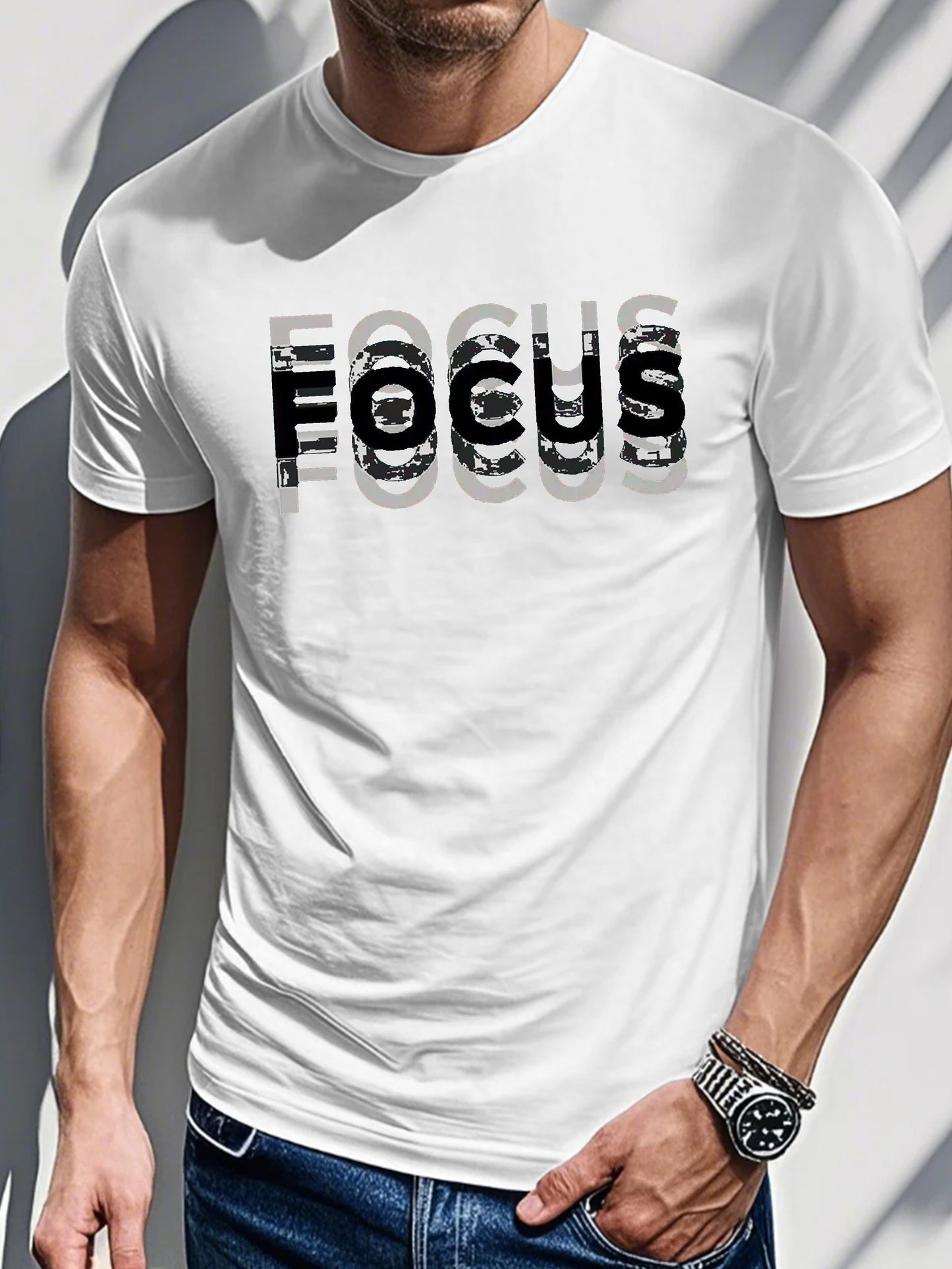 Men's Trendy Letter Print Shoulder T-Shirt