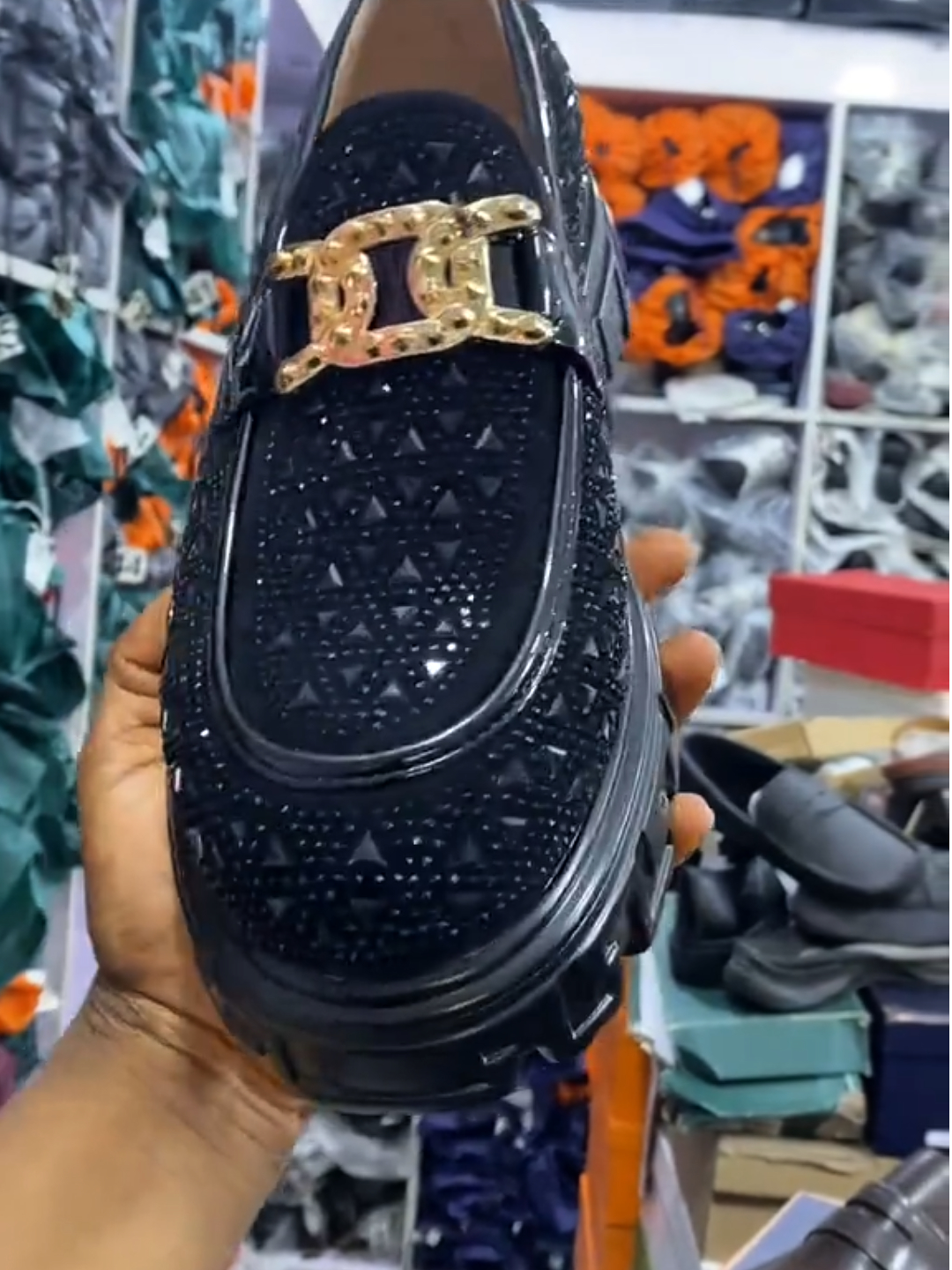 Luxury Gold Chain Rhinestone Platform Loafers
