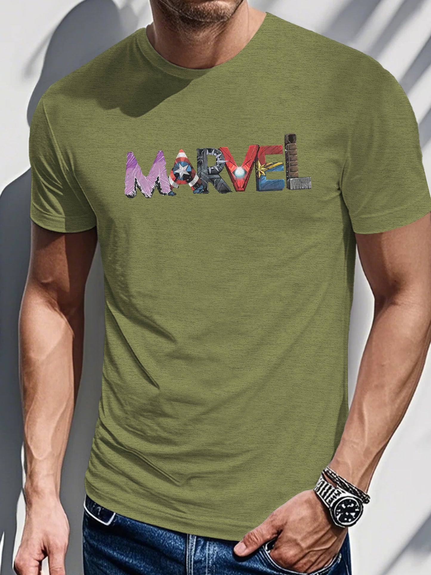 Men's Printed T-shirt-Comic pattern with bold text graphics